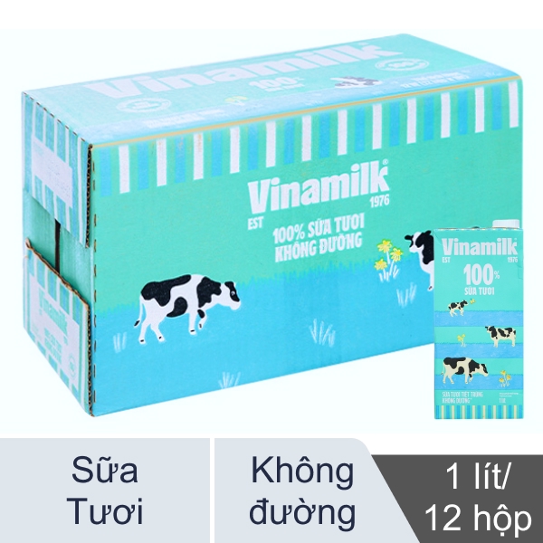Thung 12 Hop Sua Tuoi Tiet Trung Khong Duong Vinamilk Sua Tuoi 100 1 Lit