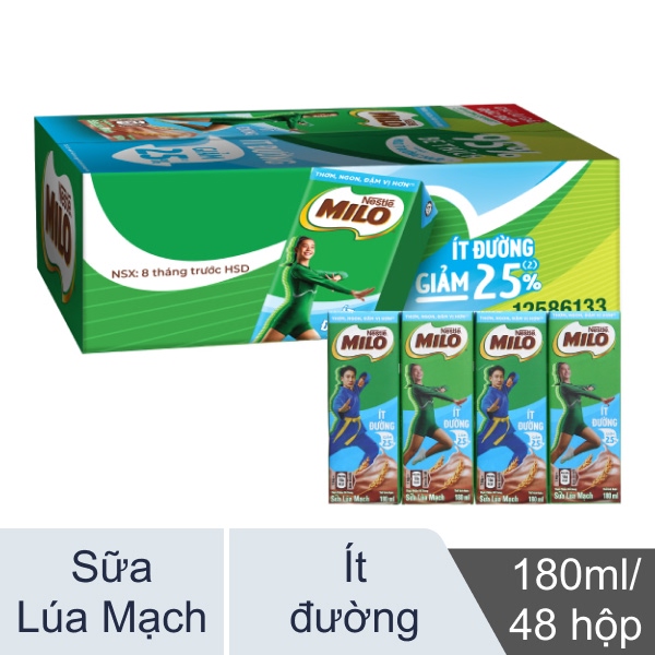 Thung 48 Hop Sua Lua Mach It Duong Milo 180ml